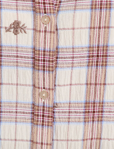 Blouse ample col montant manches longues beige femme