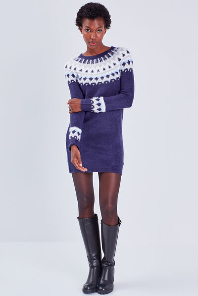 Robe pull droite bleu marine femme