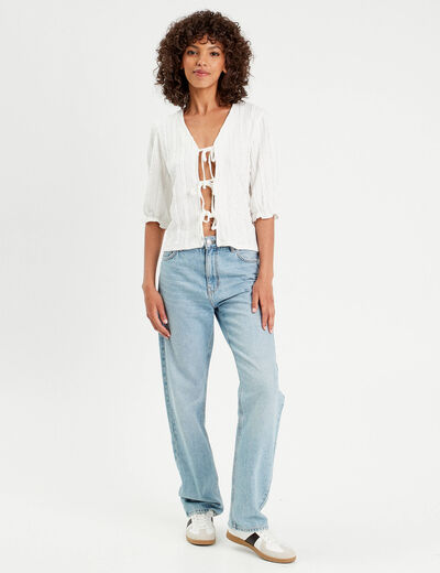 Blouse manches 3/4 nouée ecru femme