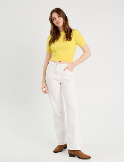 Pull manches courtes jaune pastel femme