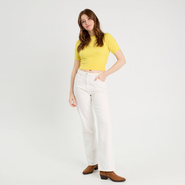 Pull manches courtes jaune pastel femme