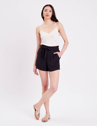 Short droit taille haute noir femme