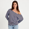 Pull col bateau manches longues bleu femme