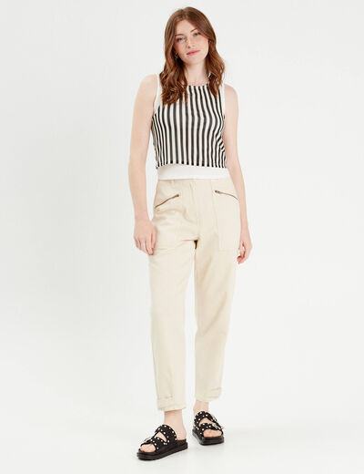 Pantalon cargo bas resserré sable femme