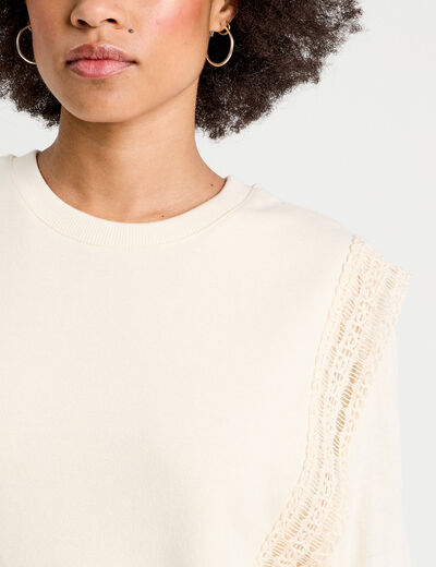 Sweat manches longues ecru femme