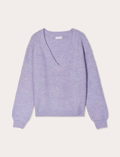 Pull avec col en V mauve femme