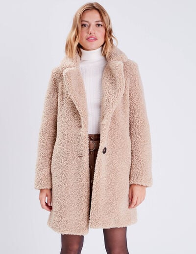 Manteau droit boutonné beige femme