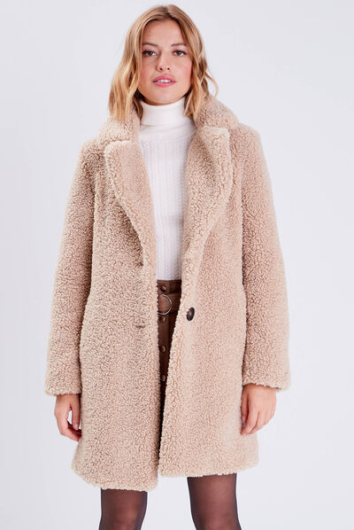 Manteau droit boutonné beige femme