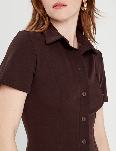 Robe évasée boutonnée marron femme