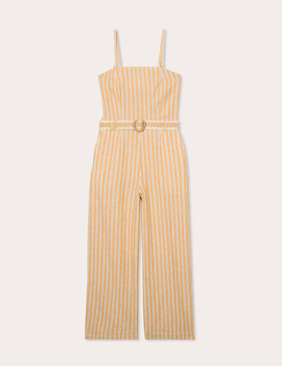 Combinaison pantalon bretelles avec lin jaune femme