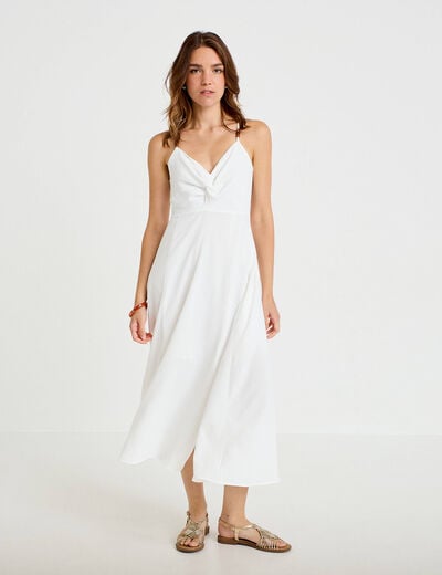 Robe longue &eacute;vas&eacute;e &agrave; fines bretelles ecru femme