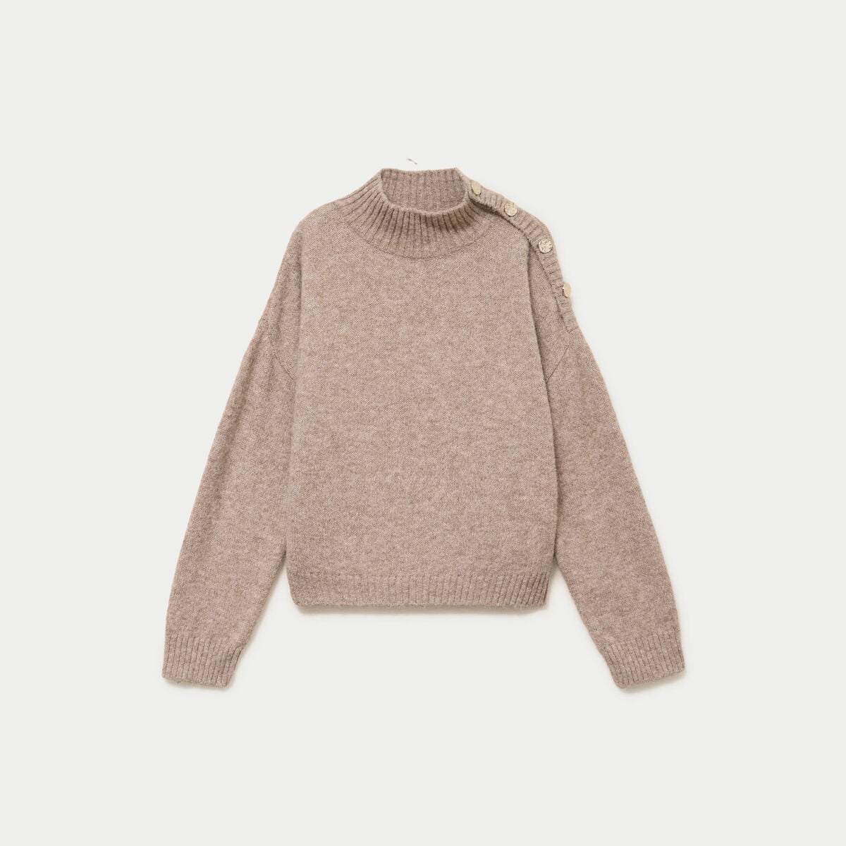 Pull col montant manches longues taupe femme