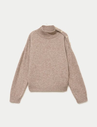 Pull col montant manches longues taupe femme