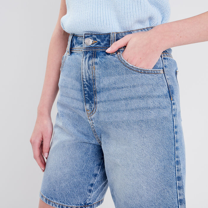 Bermuda droit en jean denim double stone femme