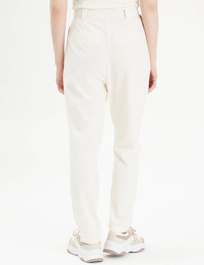 Pantalon cigarette ceinturé ecru femme