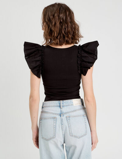 Body manches volants noir femme
