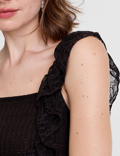 Top sans manches dentelle bas resserr&eacute; noir femme
