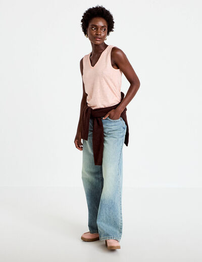 D&eacute;bardeur col v rose saumon femme