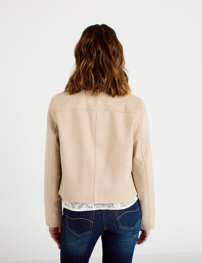 Veste droite cropped aspect daim beige femme