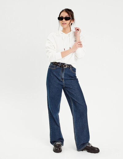 Jeans wide leg taille haute denim brut femme