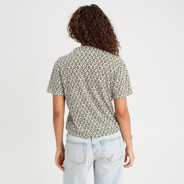 Blouse col polo vert olive femme