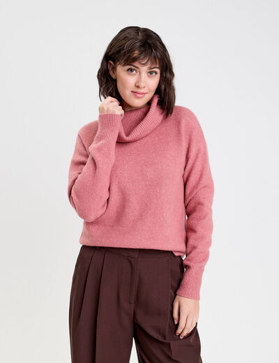 Pull avec col roul&eacute; rose femme