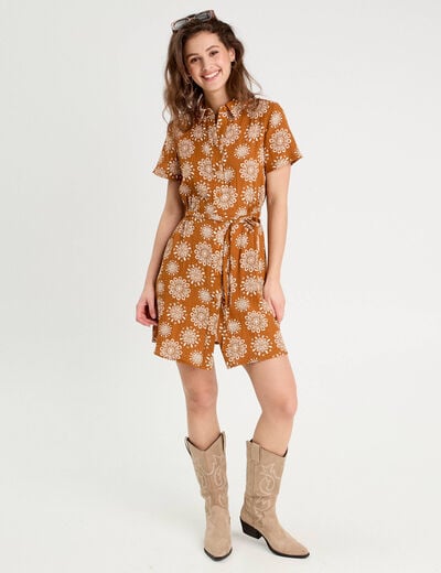 Robe chemise droite camel femme