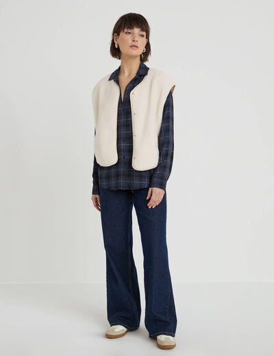 Chemise &agrave; carreaux fils m&eacute;tallis&eacute;s bleu fonc&eacute; femme