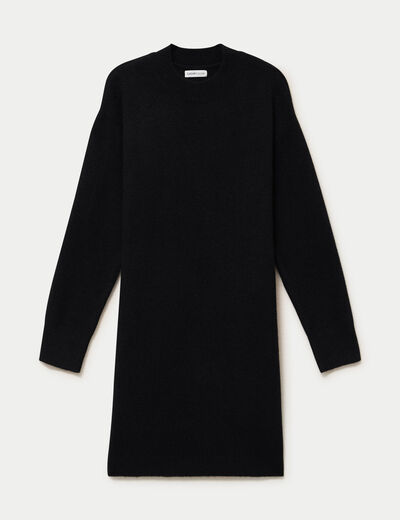 Robe pull droite manches longues noir femme
