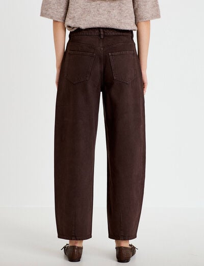 Jean barrel taille standard marron fonc&eacute; femme