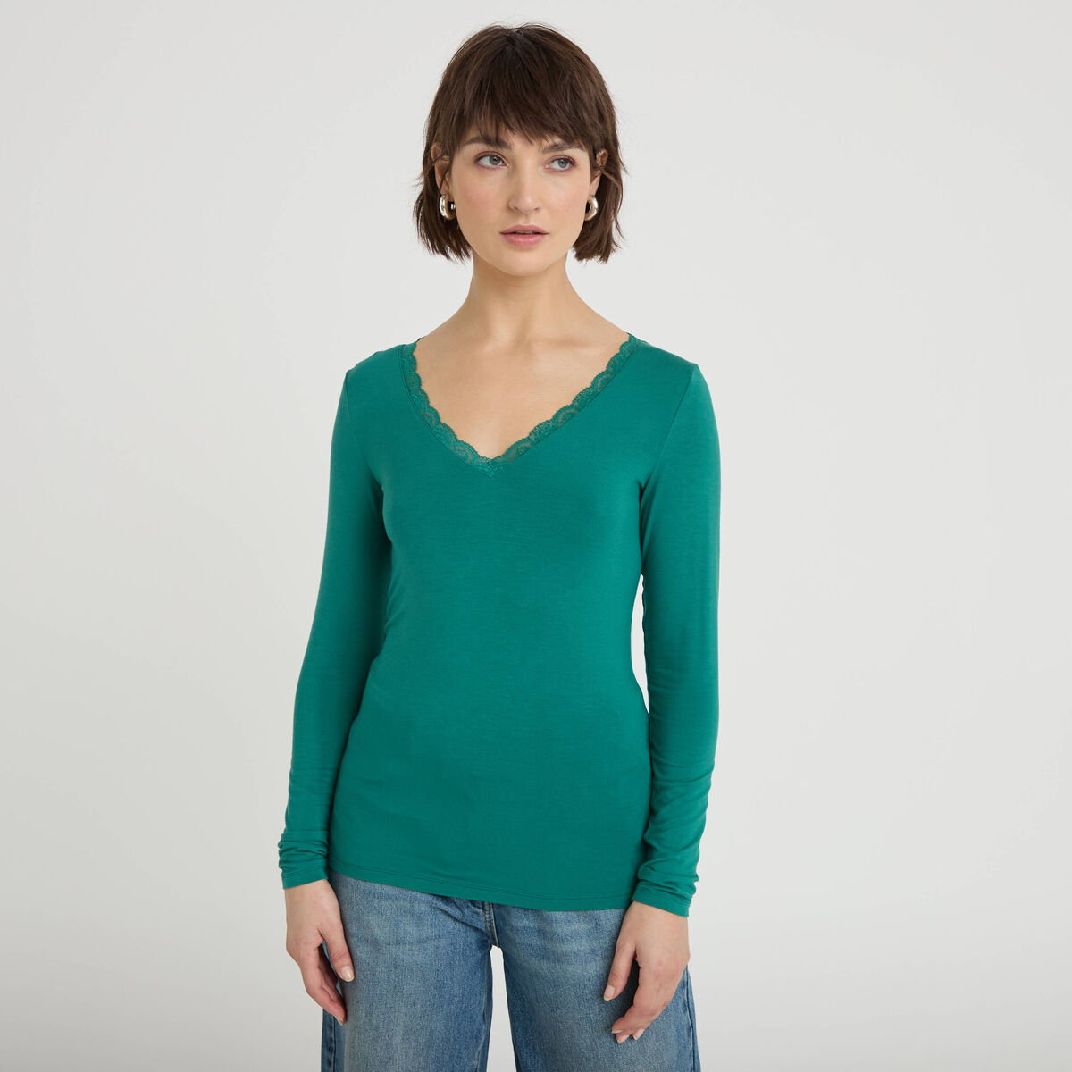 T-shirt manches longues vert &eacute;meraude femme