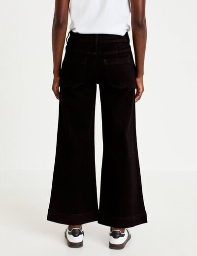 Jean wide leg cropped taille haute denim noir femme