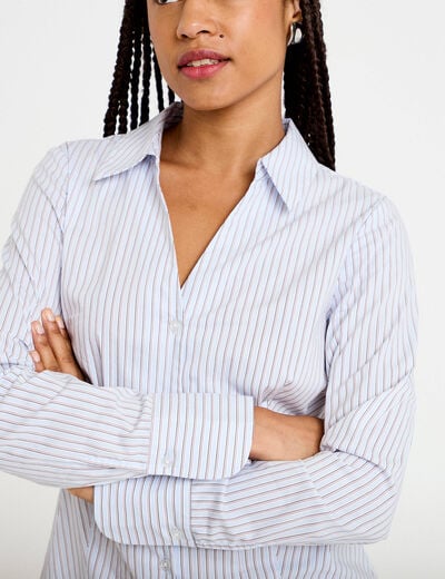 Chemise ajust&eacute;e manches longues bleu femme