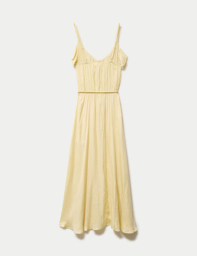 Robe longue &eacute;vas&eacute;e col v bretelles jaune clair femme