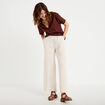 Pantalon large brod&eacute; beige femme