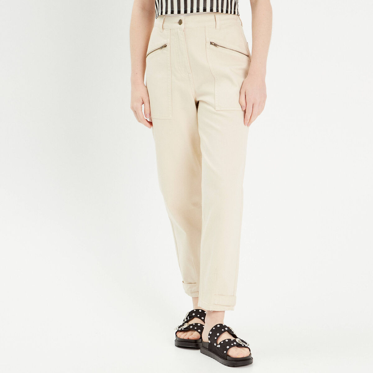 Pantalon cargo bas resserré sable femme