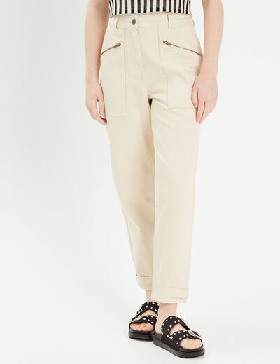 Pantalon cargo bas resserré sable femme