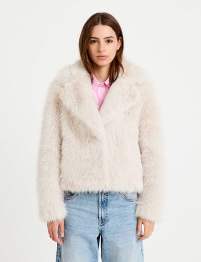 Manteau fausse fourrure ivoire femme