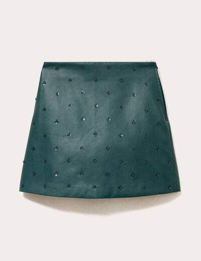 Jupe en similicuir avec strass vert fonc&eacute; femme