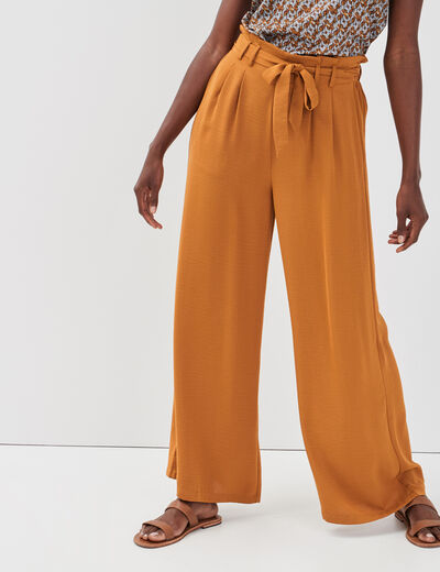 Pantalon large fluide camel femme