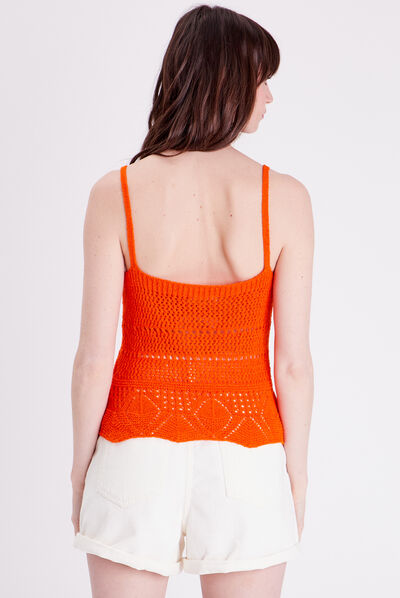 Pull débardeur crochet orange femme