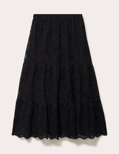 Jupe &eacute;vas&eacute;e longueur 3/4 dentelle noir femme