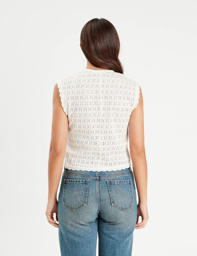 Gilet sans manches ajouré ecru femme