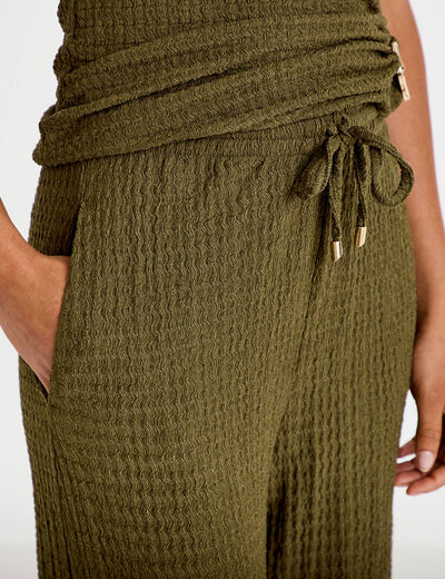 Pantalon large taille standard vert kaki femme