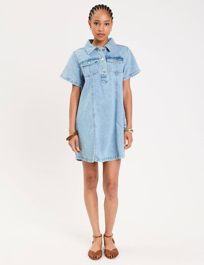 Robe droite en jean denim double stone femme