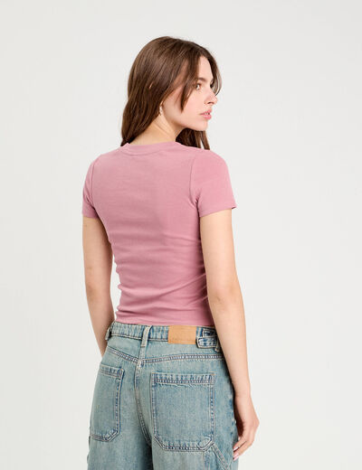 T-shirt manches courtes ajusté vieux rose femme