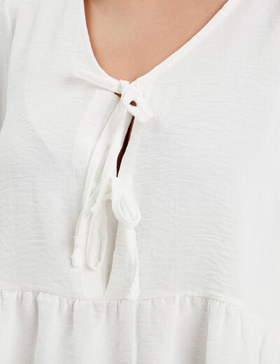 Blouse col en V noeuds ecru femme