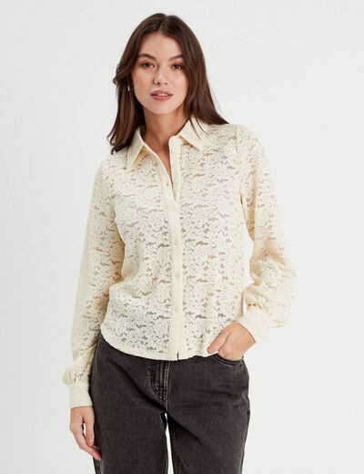 Chemise dentelle plissée ecru femme