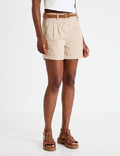 Short chino ceintur&eacute; beige femme