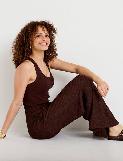 Pantalon large taille standard marron fonc&eacute; femme
